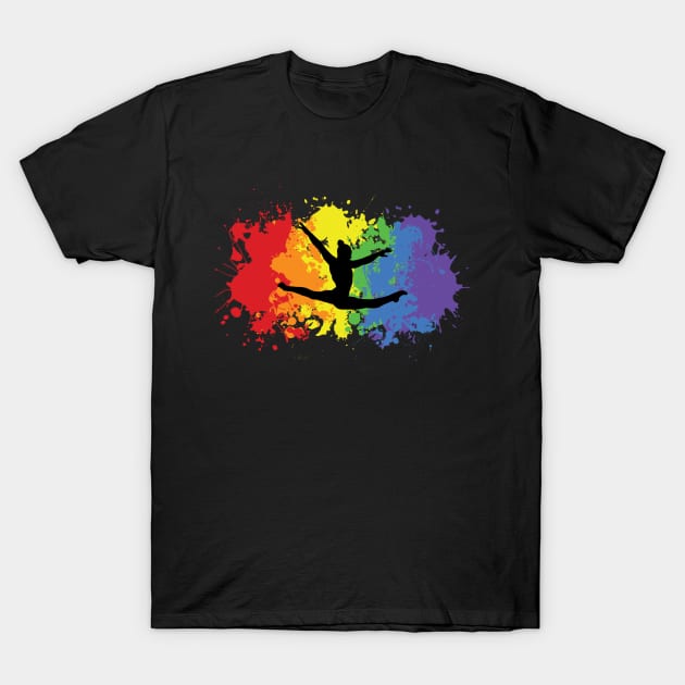 Rainbow gymnast splatter T-Shirt by Flipflytumble